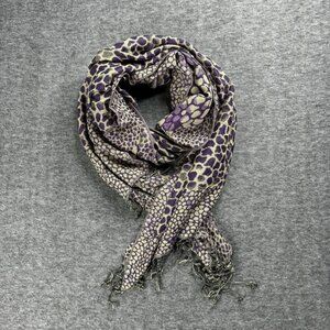 2Chic Animal‎ Print Scarf Fringe Trim 100% Cotton 28x80 Boho Purple beige
